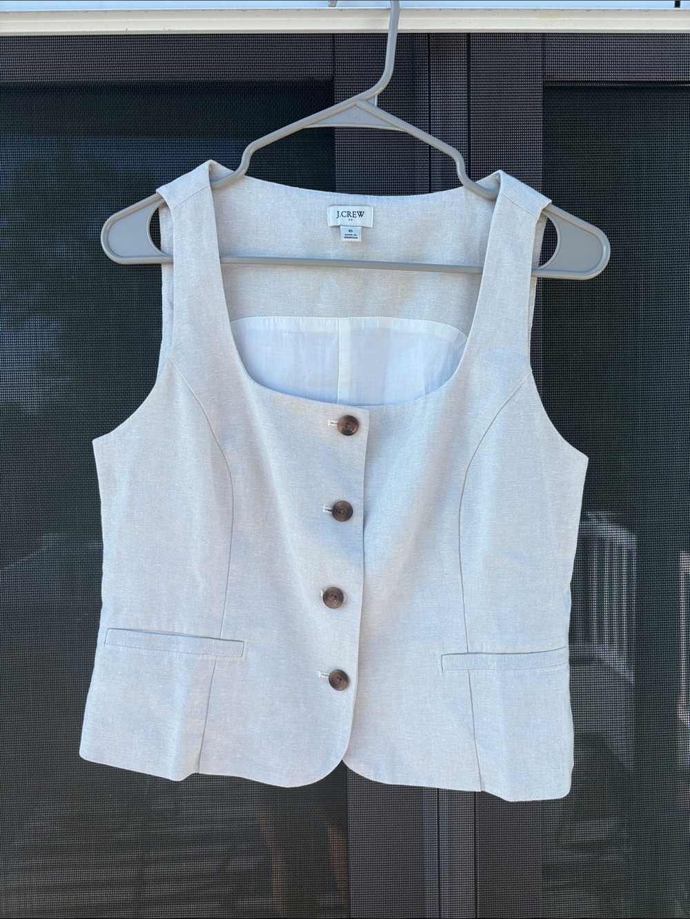 J. Crew Light Beige Linen-Blend Button Front Vest